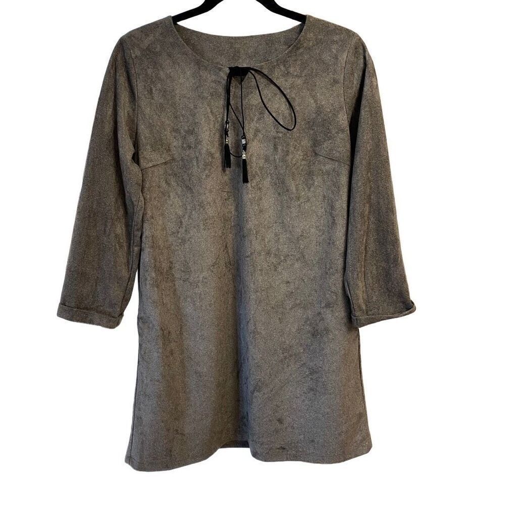 Gray Suede Boho Long Sleeve Dress